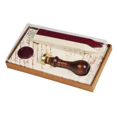 Image of Herbin 46001T Lys set including 2 wax sticks (red and ivory), wooden handle a fleur de seal