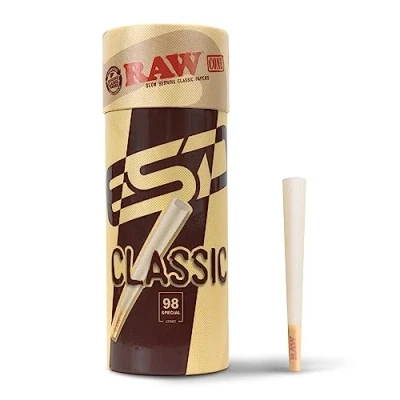 Image of RAW Cones Classic 98 Special 50 Pack Natural Pre Rolled Rolling Paper with Tips &amp; Packing Tubes Included