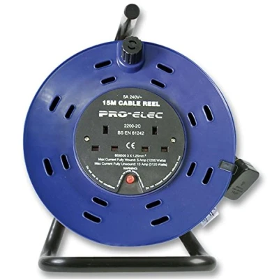 Image of PRO ELEC PELB1593 15m Cable Reel, 5A Twin Socket