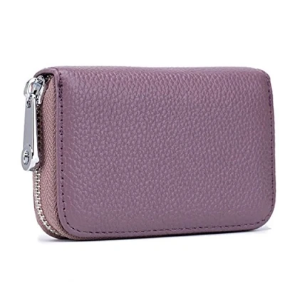 Image of AprinCtempsD RFID Blocking Credit Card Holder Genuine Leather Small Wallet Mini Coin Pocket Purse with Zip for Women Men Unisex (Purple)