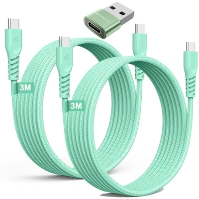 Image of USB C to Long Charger Cable 60W (2M+2M+Adapter) STRONG Braided Type Fast Charging Data Lead Compatible with iPhone 15, iPad Pro 2022, MacBook Pro, Samsung S24/S23/S22/A15/A25,Switch