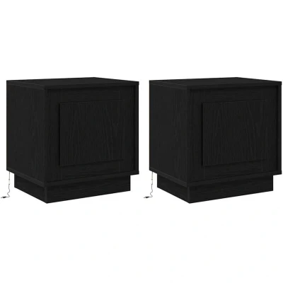 Image of vidaXL Bedside Cabinets with LED Lights 2 pcs Black Oak 44x34,5x45 cm
