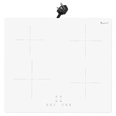 Image of Induction Hob 4 Zone, Plug in Electric Cooker, Built 60cm Cooktop with Touch Controls, Crystal White Glass Panel,13Amp 2800W