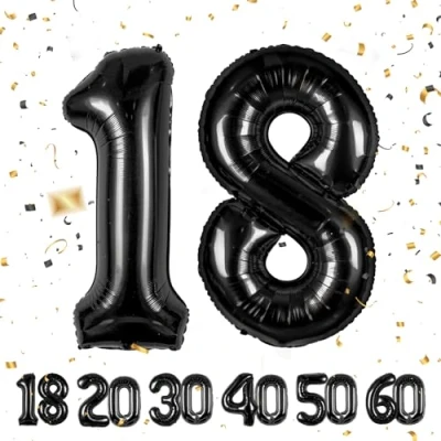 Image of Number Balloons 18,Black 18 Balloon 40 Inch Giant Helium Foil for Boys Girls 18th Birthday Party Decor Anniversary Graduation Decorations Supplies