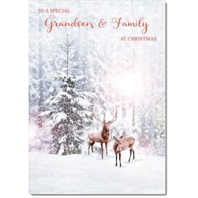Image of doodlecards Grandson and Family Christmas Card Deers in Forest Medium Size for &amp; with Plain Envelope