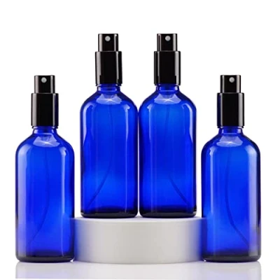 Image of Yizhao 100ml Blue Glass Spray Bottle for Essential Oils, Small Empty Fine Mist Bottle, Cleaning, Aromatherapy, Cosmetic Sprays, Hair 4 Pcs