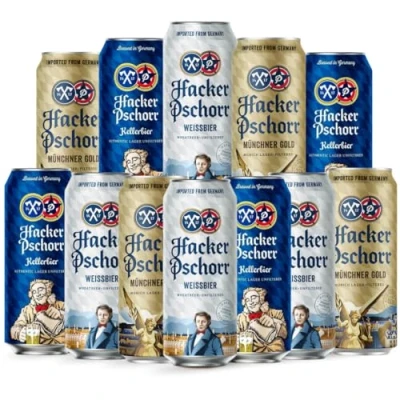 Image of Hacker Pschorr Mixed Beer Case of German Weissbier, Kellerbier &amp; Gold Pack 500ml Cans (12 Pack)