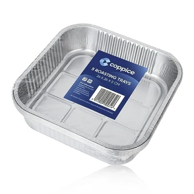 Image of Coppice Strong Aluminium Foil Trays for Baking, BBQ, Roasting, Grilling, Cooking &amp; Food Storage 26cm x 5cm Freezer, Microwave Oven Safe 5 Pack