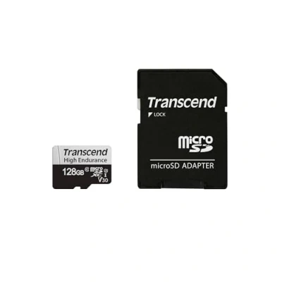 Image of Transcend 128GB microSDXC 350V Memory Card UHS I, C10, U3, Full HD, Up to 95/45 MB/s (ideal for dashcams, security cameras and surveillance systems) TS128GUSD350V