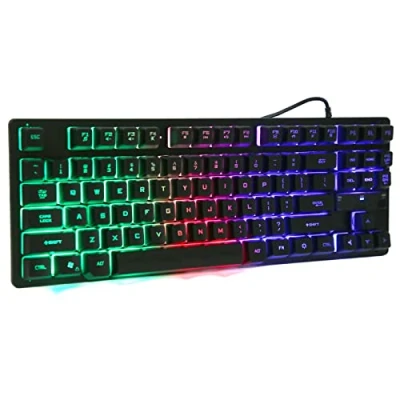 Image of ciciglow Gaming Keyboard, KB 10 Wired Keyboard 87 Keys Ergonomic Three Color Backlit USB Desktop Notebook Computers Accessories(black)