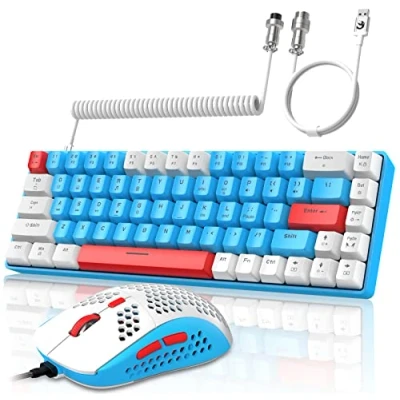 Image of YINDIAO T8 60% RGB Gaming Keyboard and Mouse Combos+Coiled USB C Cable,Wired Mechanical Keyboard,68 Keys TKL Compact Mini Layout,Honeycomb Mouse,Up to 6400DPI,for PC MAC PS5 Xbox,Blue