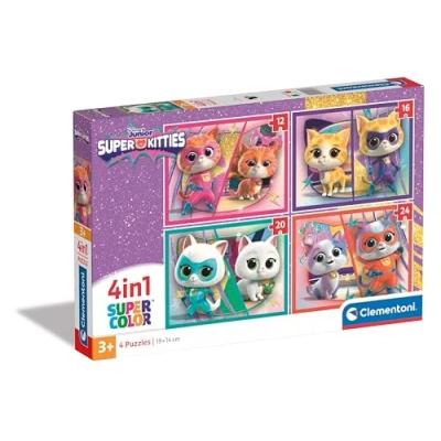 Image of Clementoni Jigsaw Puzzle 4 In 1 Super Kitties 12+16+20+24 Pieces Supercolor For Children 6 Years, Cartoon, Gift Boy/Girls, Kids, Made Italy, 21531