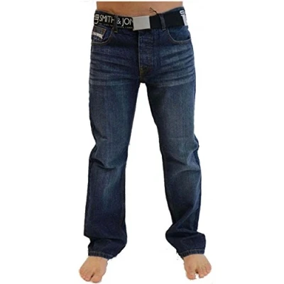 Image of Smith &amp; Jones Men&#039;s Wide Leg Bootcut Jeans w/Free Belt (40W x 32L, Darkwash)