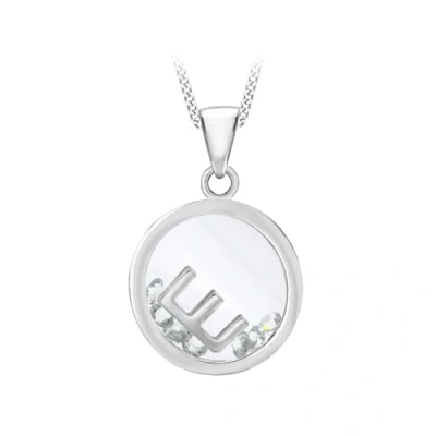 Image of Tuscany Silver Women&#039;s Sterling Floating Cubic Zirconia E Round Pendant on Curb Chain of Length 46 cm/18 Inch