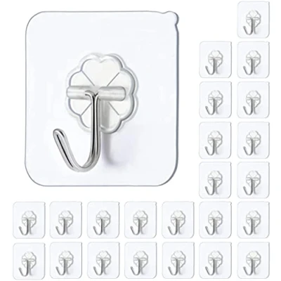 Image of JelKen Self Adhesive Hooks,24 PCS Heavy Duty Door Wall Hooks for Kitchen, Bathroom, Office, Closet, Hanging Coat Cloth Towel Key Decorations