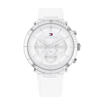 Image of Tommy Hilfiger Analogue Multifunction Quartz Watch for Women with White Leather Strap 1782352
