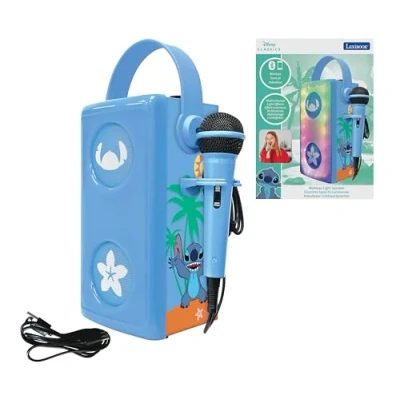Image of Lexibook, Disney Stitch, Luminous wireless Bluetooth® speaker with microphone, Multi coloured light effects, SD/TF card slot, Rechargeable battery, Blue, BTP185DZ