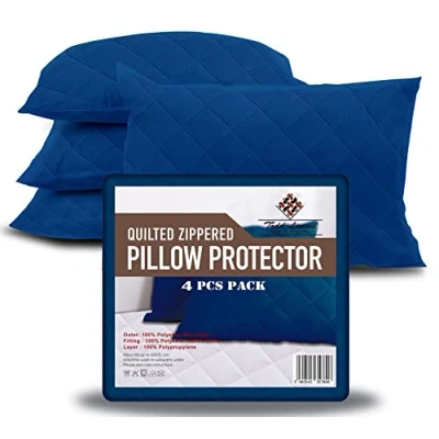 Image of Todd Linens Zipped Pillow Protectors 4 Pack, Quilted Protectors, Breathable 85 gsm Microfiber, Premium Navy Blues 50x75 cm