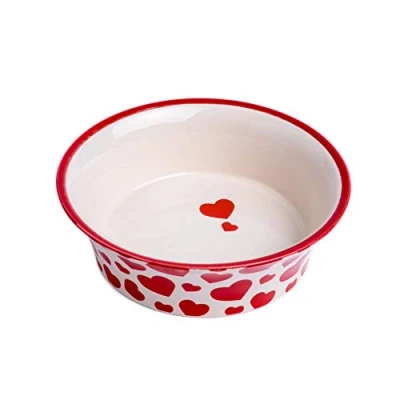 Image of Petface Red Hearts Flared Ceramic Bowl for Cats