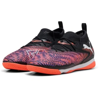 Image of Puma Future 8 Match JR Unisex Indoor football boots for kids, Size: 5.5, Black/white/glowing red Imitation leather/ textile