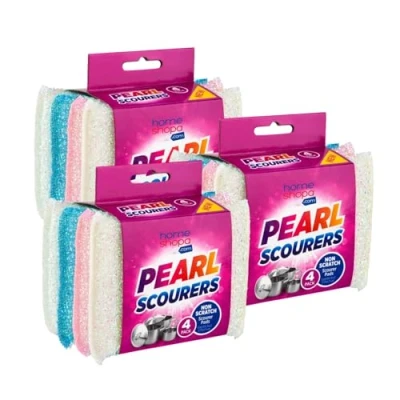 Image of HOMESHOPA Pearl Scouring Pads, 12 Pack Non Scratch Kitchen Scrubbing Sponge, Washing Up Scourer, Multipurpose Cleaning Dishwashing Reusable Scrubber