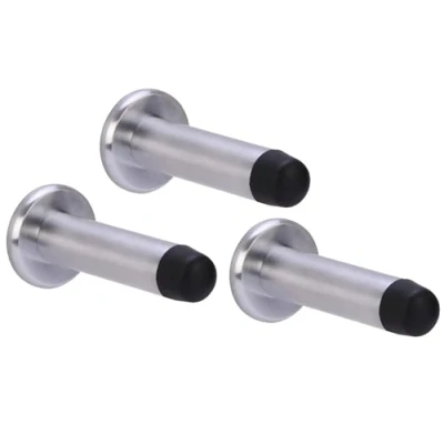 Image of HANDLEZONE® 3 Pack 75mm / inch Projecting Skirting Or Wall Mounted Door Stop, Concealed Fixing, Rubber Buffer Stopper Satin Chrome