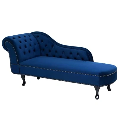 Image of Vintage Left Hand Chaise Lounge Velvet Fabric Chesterfield Teal Nimes