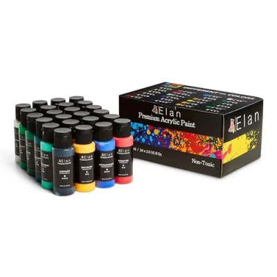 Image of Elan Professional Acrylic Paint Set, 24 Bottles 60ml, Artist Set for Adults, Canvas, Non Toxic, Tubes, Rock