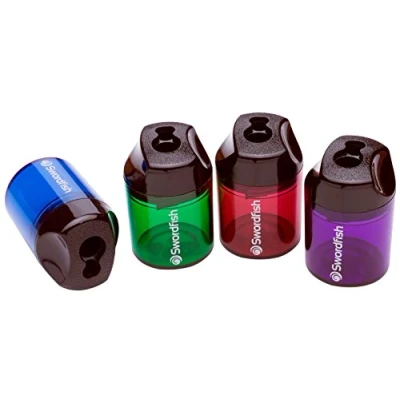 Image of Swordfish ‘Canister’ Double Hole Pencil Sharpener with Mess Free Canister [Pack of 10] Assorted Colours [40033]