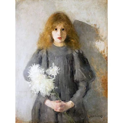 Image of Artery8 Olga Boznanska Girl Chrysanthemums 1894 Painting Large Wall Art Poster Print Thick Paper 18X24 Inch