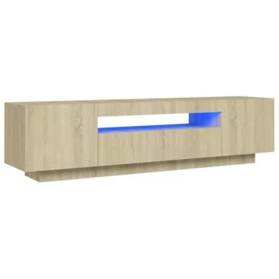 Image of vidaXL TV Cabinet with LED Lights Indoor Entertainment Centre BedRoom Furniture Living Room Stand Unit 160x35x40 cm Sonoma Oak