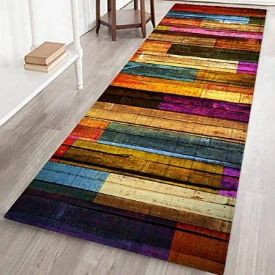 Image of Mrinb Carpet Runner Rug,Area Rug Non Slip Door Mat Colorful Wood Patterned Floor Mat,Washable Hall/Kitchen/Bedroom/Living Room