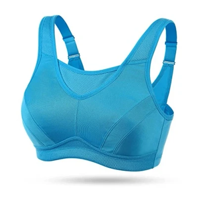 Image of WingsLove Women&#039;s High Impact Sports Bra Support Wireless Adjustable Plus Size for Large Breasts Blue