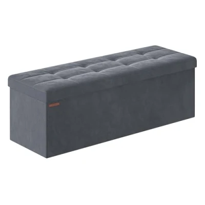 Image of SONGMICS Storage Ottoman, Foldable Small Ottoman Foot Rest, 38 x 110 cm, Cube with Storage, Load up to 300 kg, for Living Room, Bedroom, Entryway, Slate Grey LSF277G51