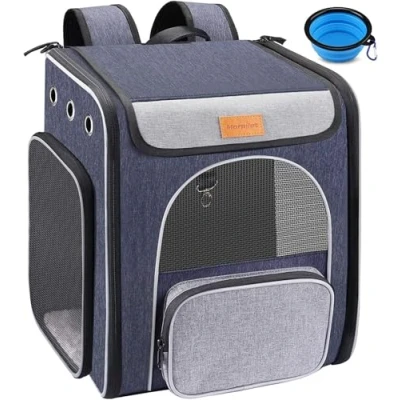 Image of Morpilot® Cat Carrier Backpack, Foldable Pet Backpack for Cats and Small Dogs, Breathable Dog with Inner Safety Leash + Folding Bowl Ideal Hiking Traveling Outdoor Use