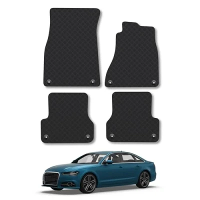 Image of 5mm Rubber Car Mats Compatible With Audi A6 (2011 2018) Tailored Fit Floor Set Accessory Custom Anti Slip Backing Heavy Duty Waterproof Easy Clean Durable All Weather Full Coverage