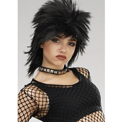 Image of Adult Size 80s Punk Rock Star Black Spiky Wig