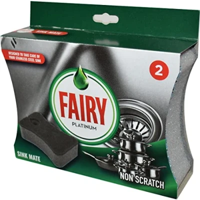 Image of Addis Fairy Platinum Non Scratch Sink Washing up Mate Scourer Sponge, Pack of 2, Grey,One Size