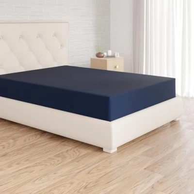 Image of Amazon Basics Soft Microfibre Double Fitted Sheet, Deep Pocket 12 inch (30 cm), Navy Blue