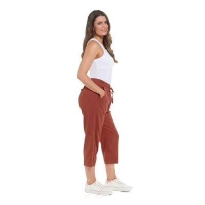Image of Thingimijigs Ladies Linen Blend Cropped Trousers 3/4 Length Casual Summer Pants with Ribbed Waistband Rust UK 18