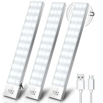 Image of OUILA Under Cabinet Lights, 36LED 1000mAh 5000K Motion Sensor Cupboard Light Wireless USB Rechargeable Night Magnetic for Stairs, Wardrobe, Hallway, Kitchen 3 Packs