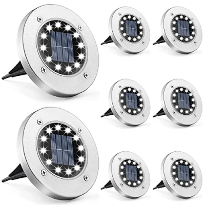 Image of Anmossi Solar Ground Lights,12 LEDs Lights Outdoor Garden,IP65 Waterproof Path Lights,Solar Garden Powered for Lawn,Pathway,Patio,Garden,Cold White(8 Pack)