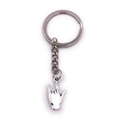 Image of H Customs Hand Rock Sign Key Chain Pendant Silver Metal