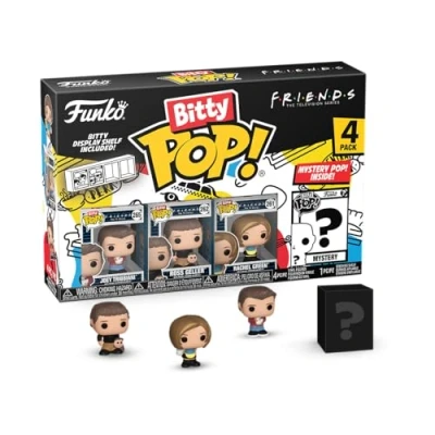 Image of Funko Bitty Pop! Friends Joey 4PK Tribbiani™, Ross Geller™, Rachel Green™ and A Surprise Mystery Mini Figure 0.9 Inch (2.2 Cm) Collectable Stackable Display Shelf Included Gift Idea