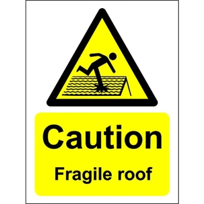 Image of Caution Fragile roof Sign Self Adhesive Sticker 200mm x 150mm