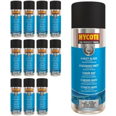 Image of Hycote Matt Black Spray Paint, 400ml (Pack of 12)