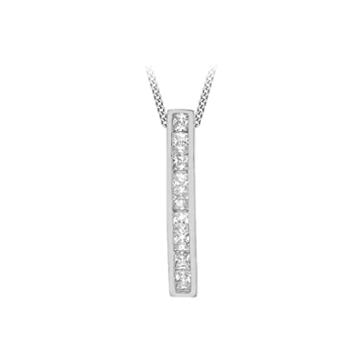 Image of Tuscany Silver Women&#039;s Sterling Rhodium Plated Cubic Zirconia Bar Drop Slider Pendant on Chain Necklace of Length 46 cm/18 Inch