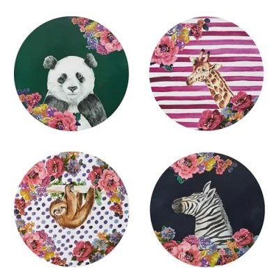 Image of Mikasa Wild at Heart 29 m Cork Round Placemats, Set of 4 Heat Resistant, Non Slip and Washable Dining Table Mats with Animal Prints