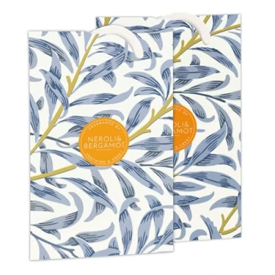 Image of the Master Herbalist NEROLI &amp; BERGAMOT Scented Wardrobe Freshener in a WILLIAM MORRIS Inspired WILLOW Design Contains Essential Oils PACK OF 2 Made UK.