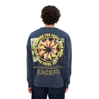 Image of Trendyol Man Young Oversize Basic Crew neck Knit Sweatshirt Indigo